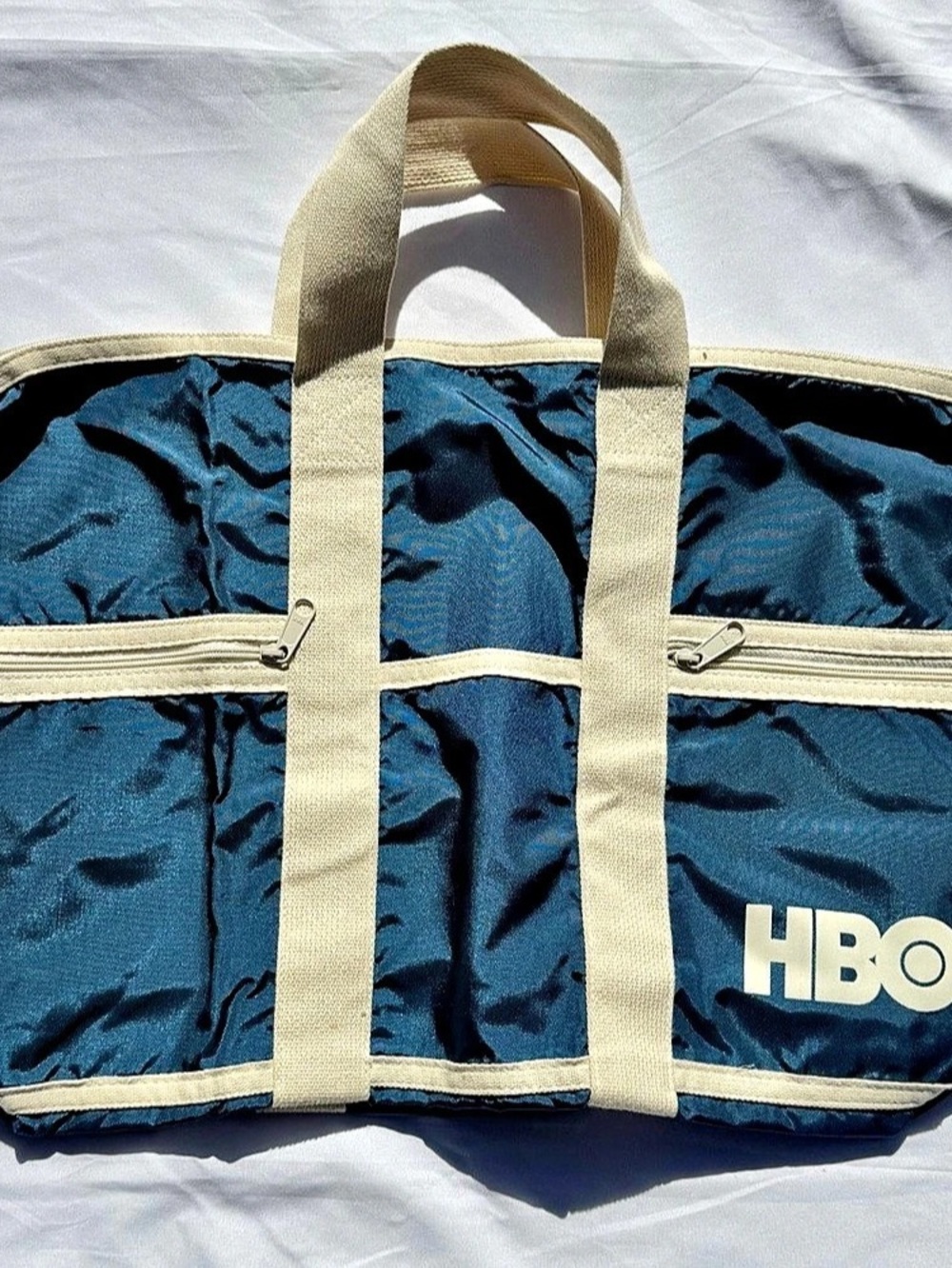 HBO Travel Tote in Blue & Cream